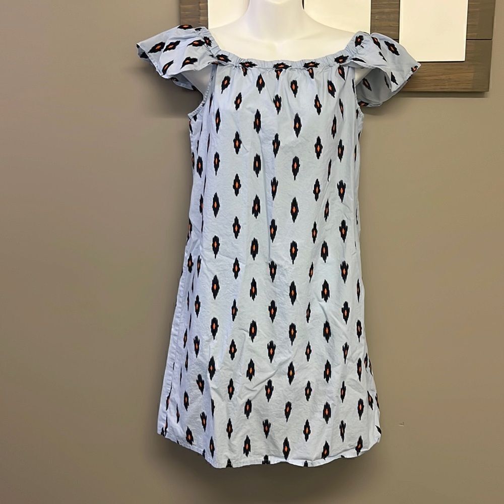 J. Crew Light Blue Cotton Abstract Design Fluttered Sleeve Sundress- Small
